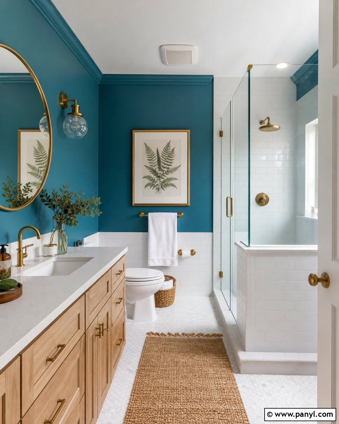Peacock Blue Bathroom With White Tile - 20 Peacock Blue Wall Paint Ideas