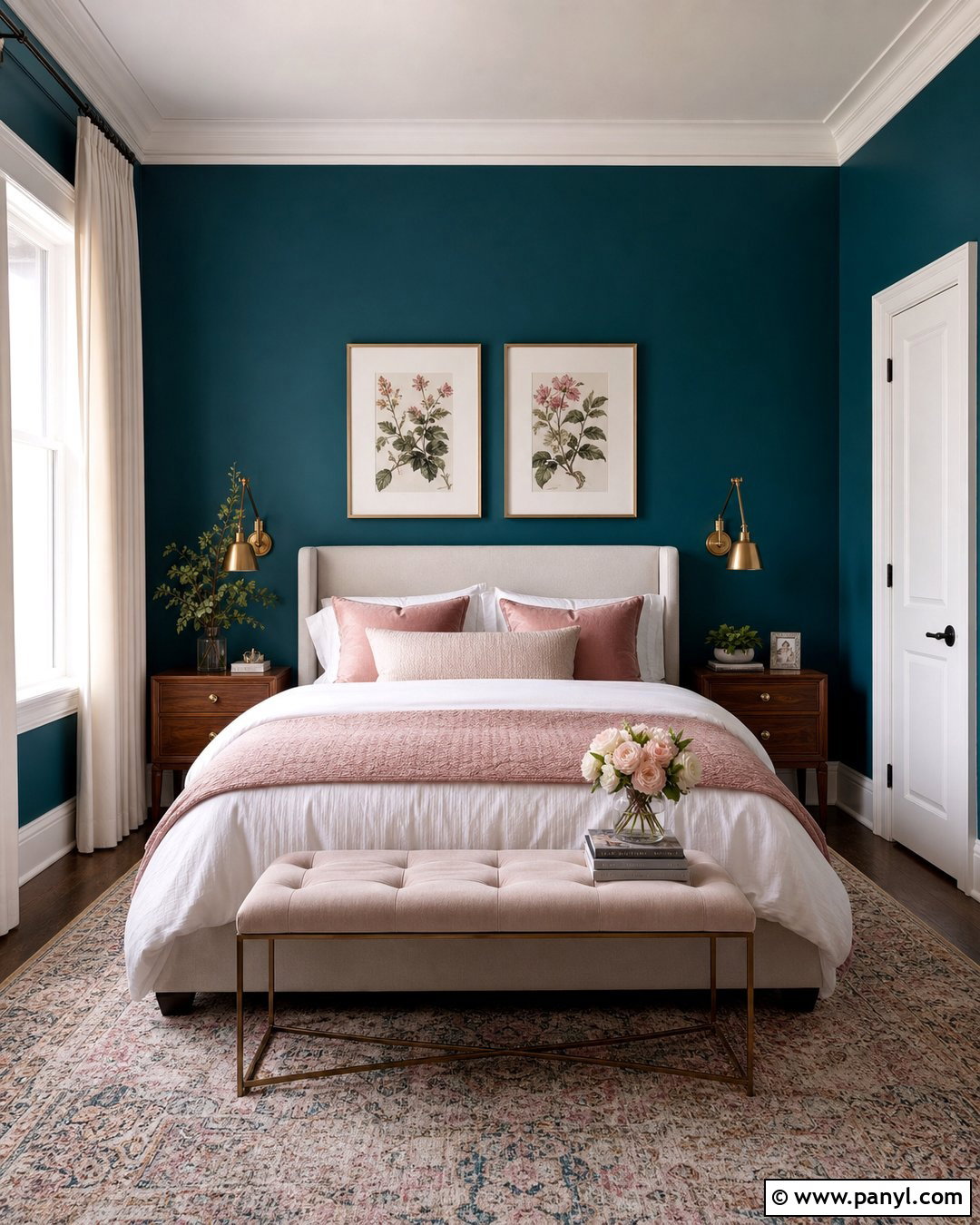 Peacock Blue Bedroom With Blush Pink - 20 Peacock Blue Wall Paint Ideas