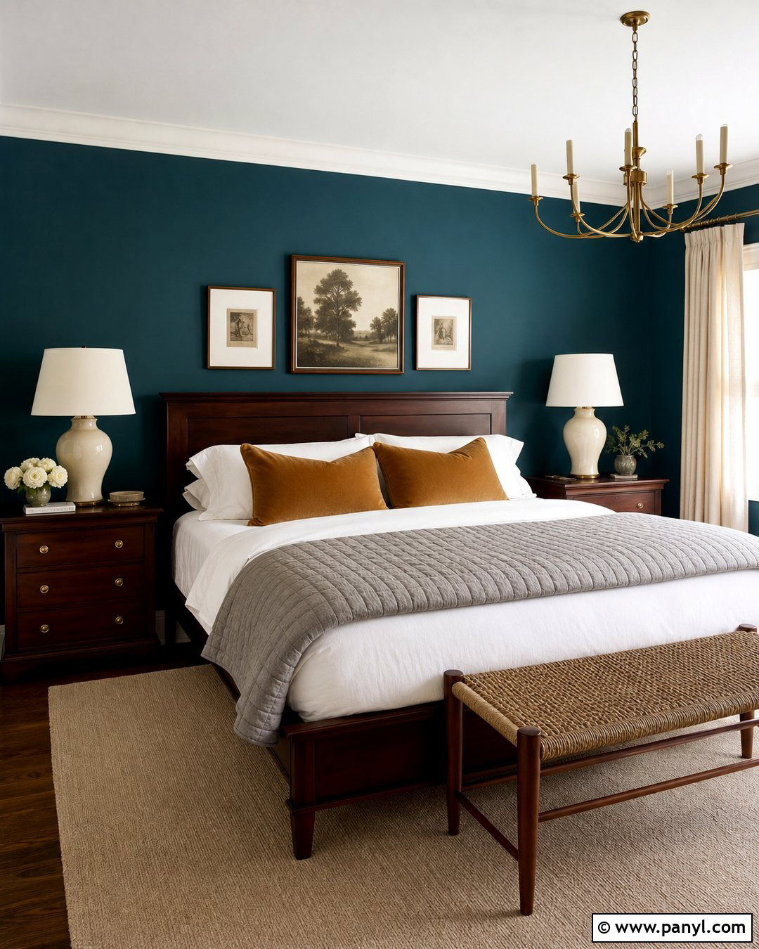 Peacock Blue Bedroom With Dark Wood Furniture - 20 Peacock Blue Wall Paint Ideas