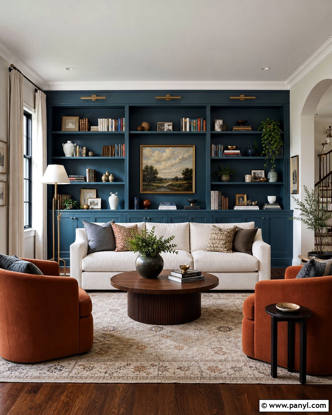 Peacock Blue Built In Bookcase Wall - 20 Accent Blue Wall Ideas