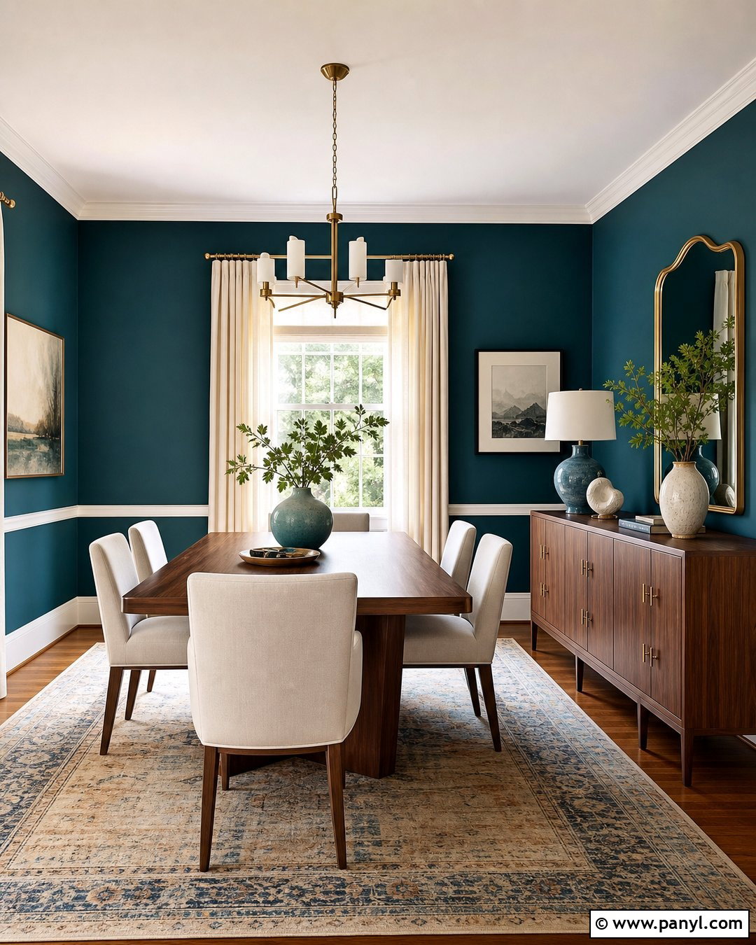 Peacock Blue Dining Room With Brass Accents - 20 Peacock Blue Wall Paint Ideas