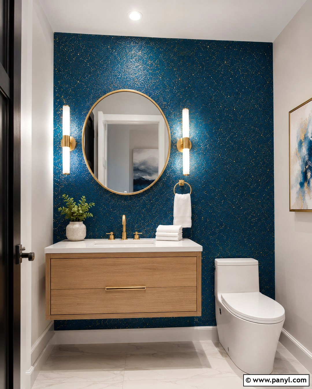 Peacock Blue Glitter Powder Room Wall - 20 Blue Glitter Wall Paint Ideas