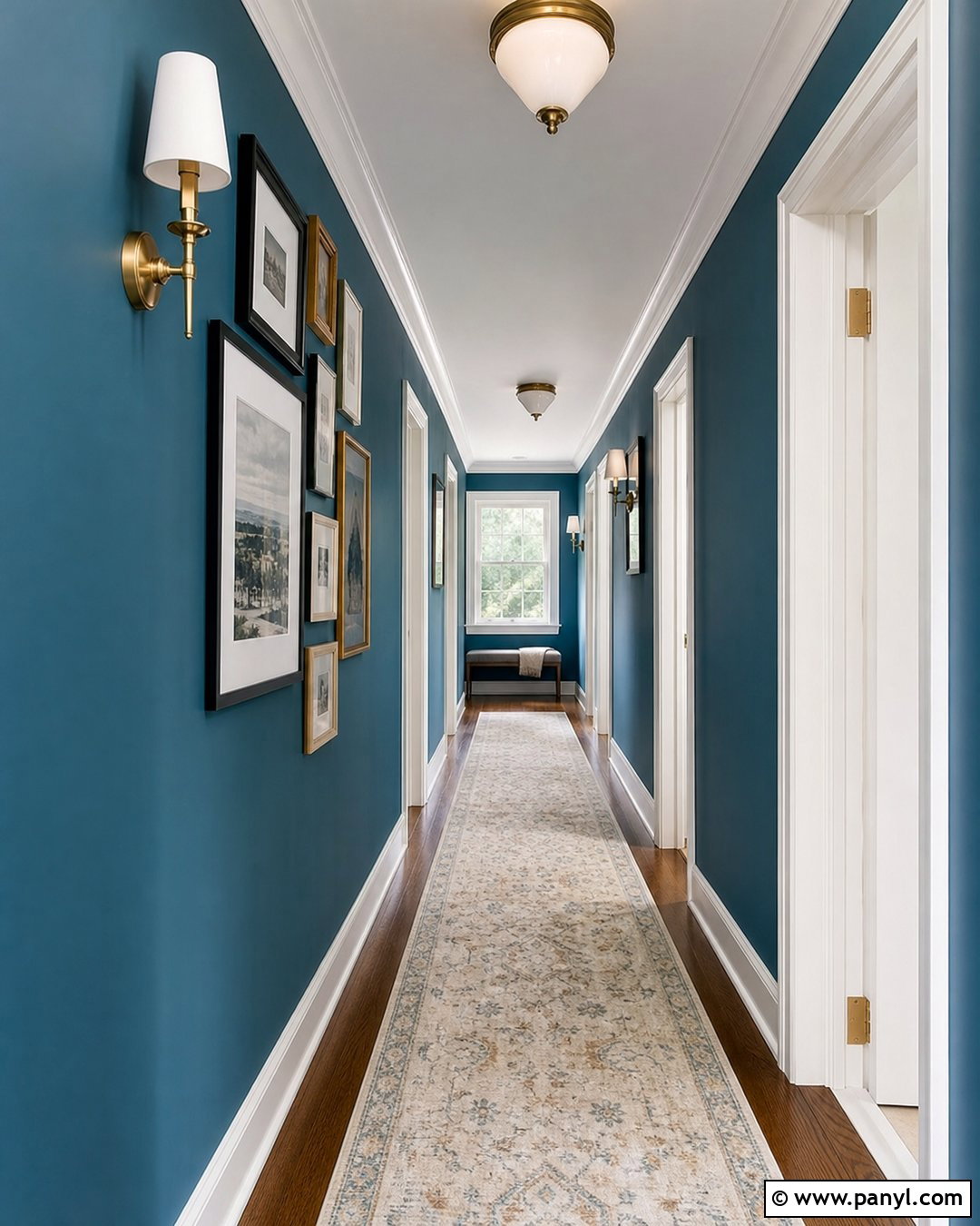 Peacock Blue Hallway With Gallery Wall - 20 Peacock Blue Wall Paint Ideas