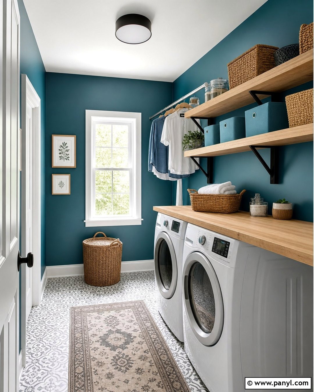 Peacock Blue Laundry Room With Open Shelves - 20 Peacock Blue Wall Paint Ideas