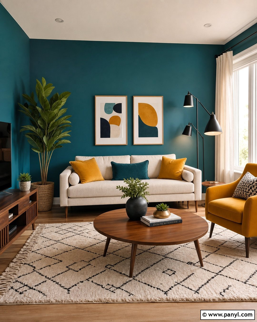 Peacock Blue Living Room With Mustard Yellow - 20 Peacock Blue Wall Paint Ideas