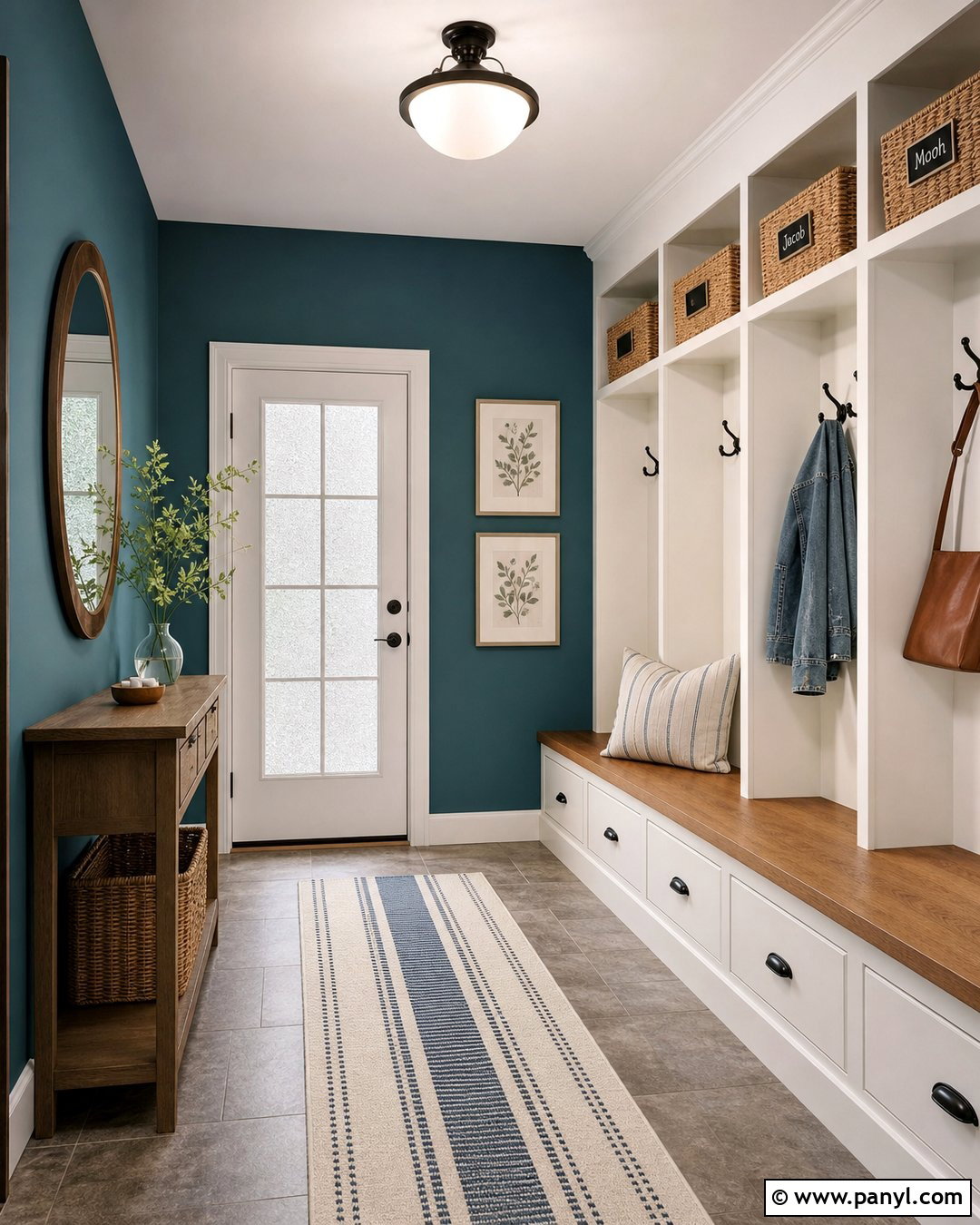 Peacock Blue Mudroom With Built-In Storage - 20 Peacock Blue Wall Paint Ideas