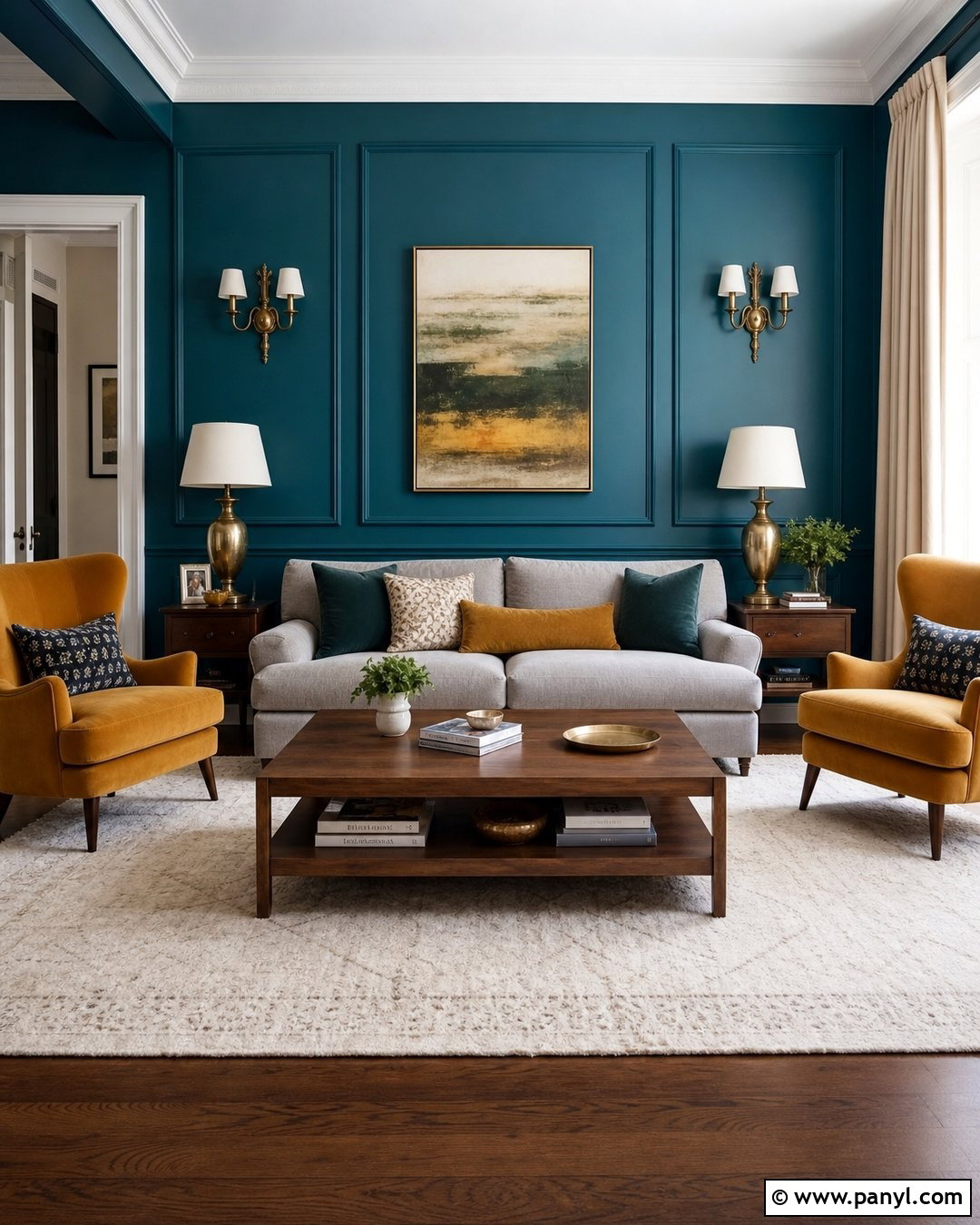 Peacock Blue Paneled Living Room Wall - 35 royal paint wall design for living room ideas