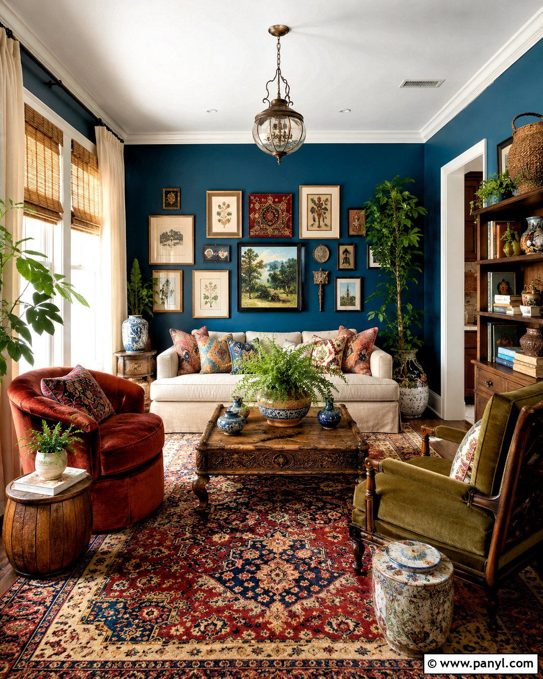 Peacock Blue Walls With Bohemian Decor - 20 blue walls living room ideas