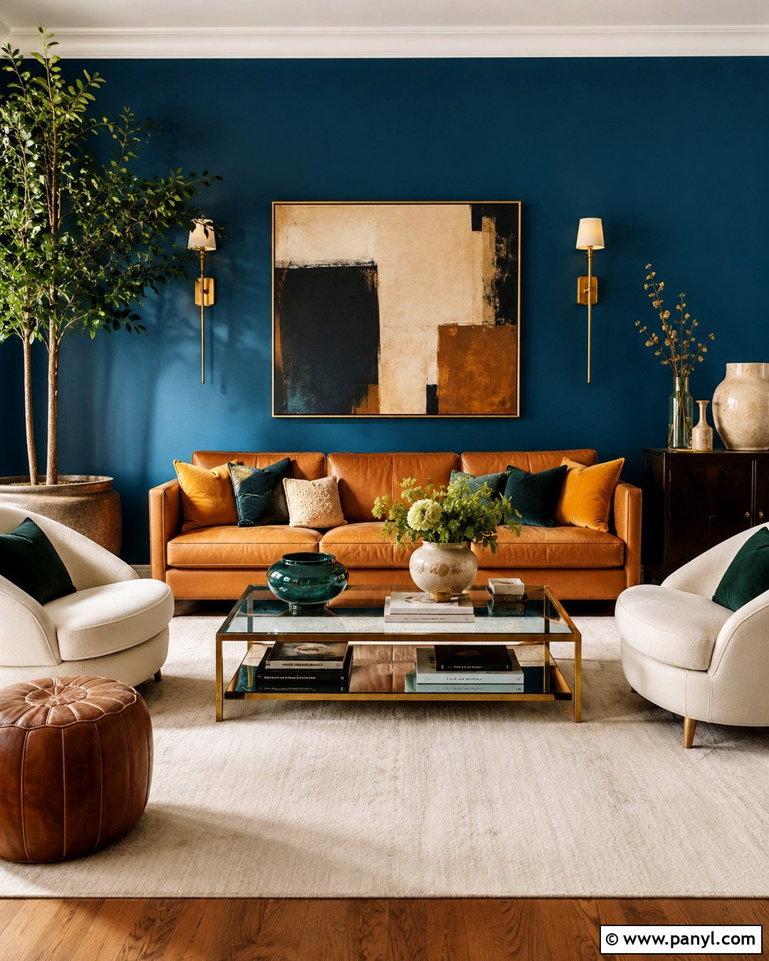 Peacock Blue Walls With Caramel Brown Couch - 20 Blue Wall Brown Couch Ideas