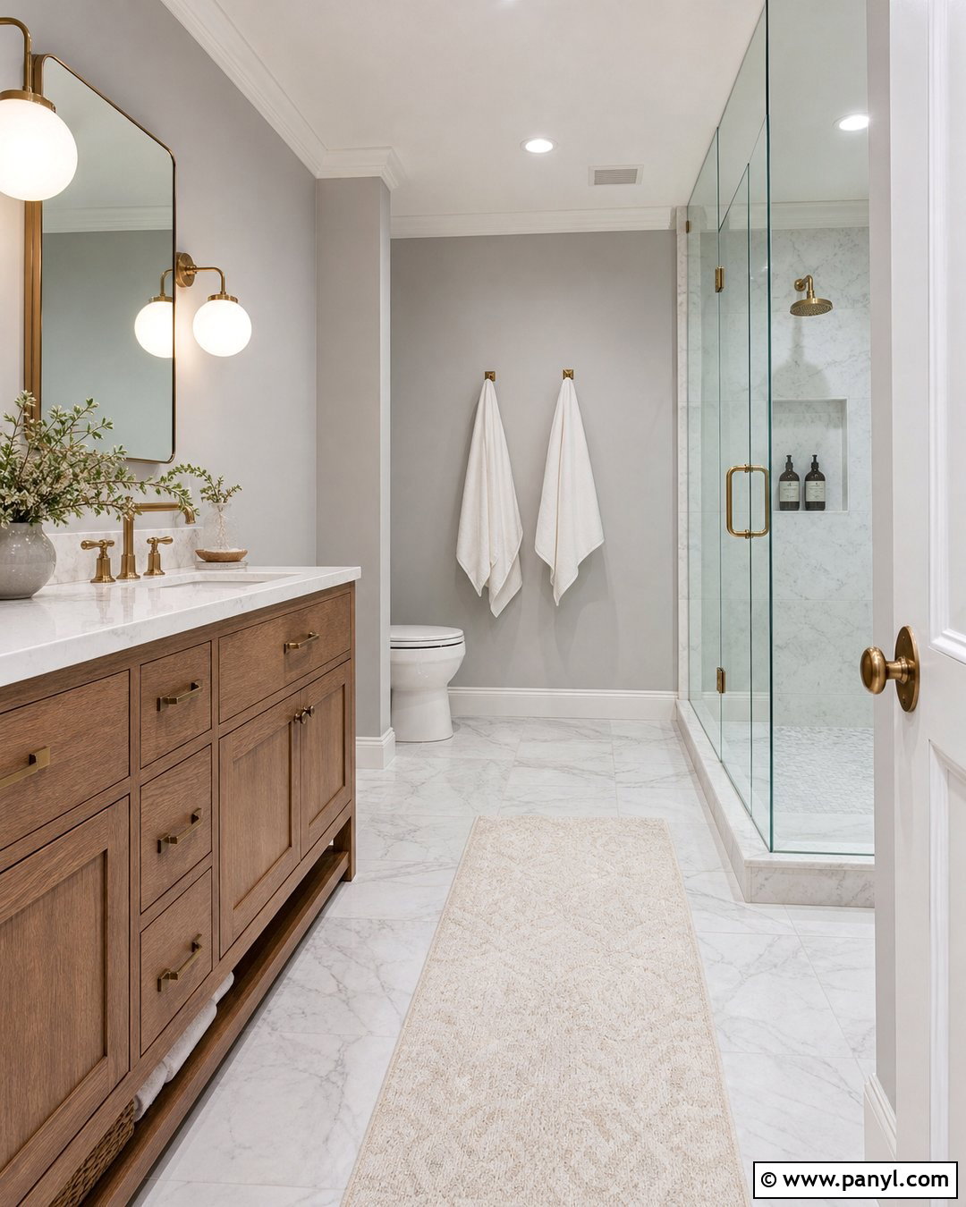 Pearl Gray Bathroom With Marble Tile - 20 Pearl Gray Walls
