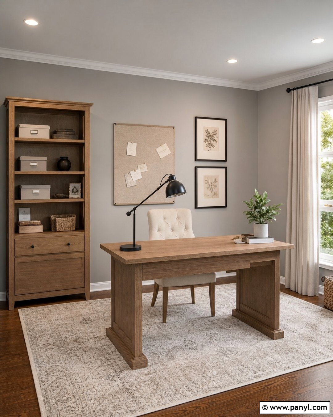 Pearl Gray Home Office With Oak Furniture - 20 Pearl Gray Walls