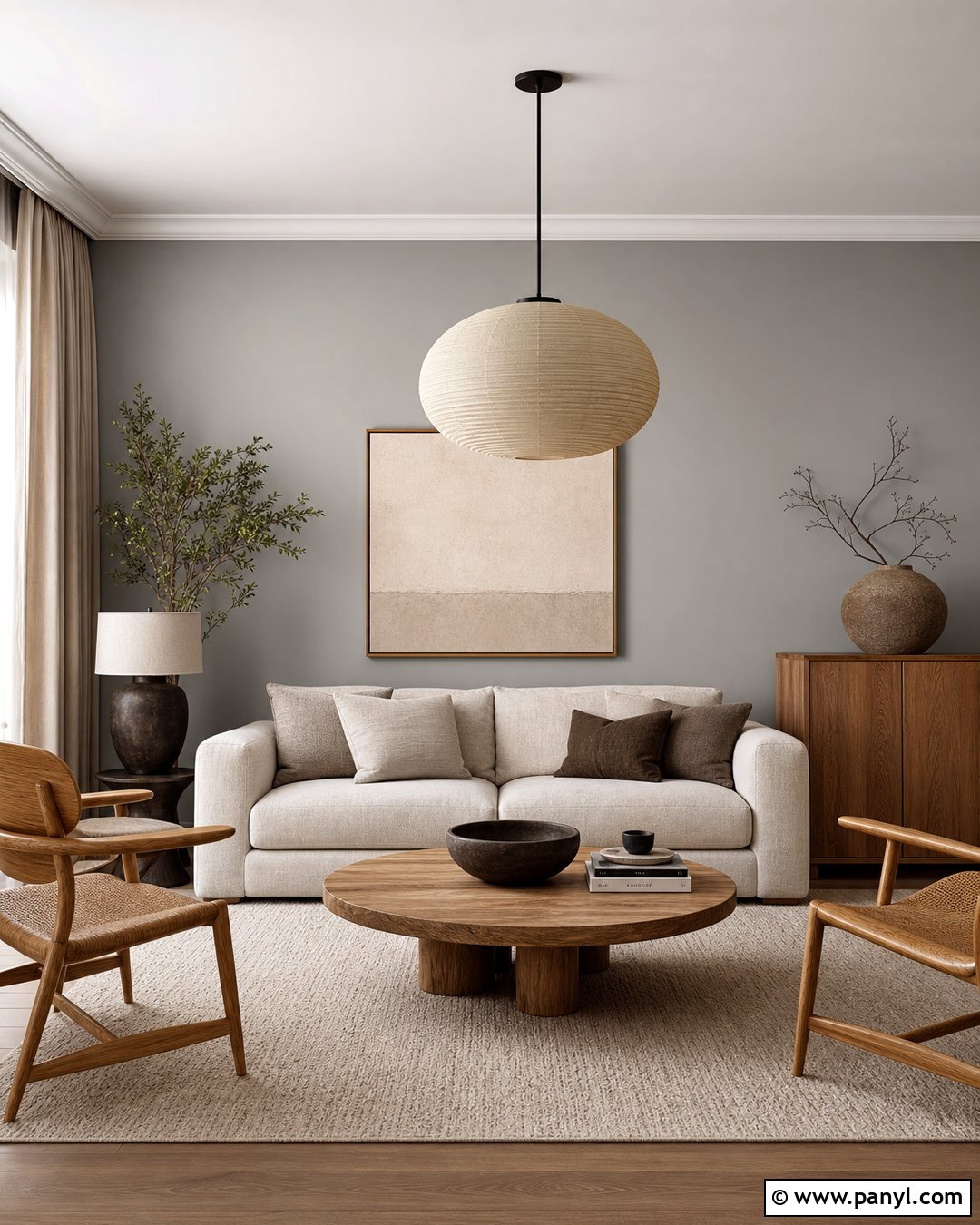 Pearl Gray Walls In A Japandi Living Room - 20 Pearl Gray Walls