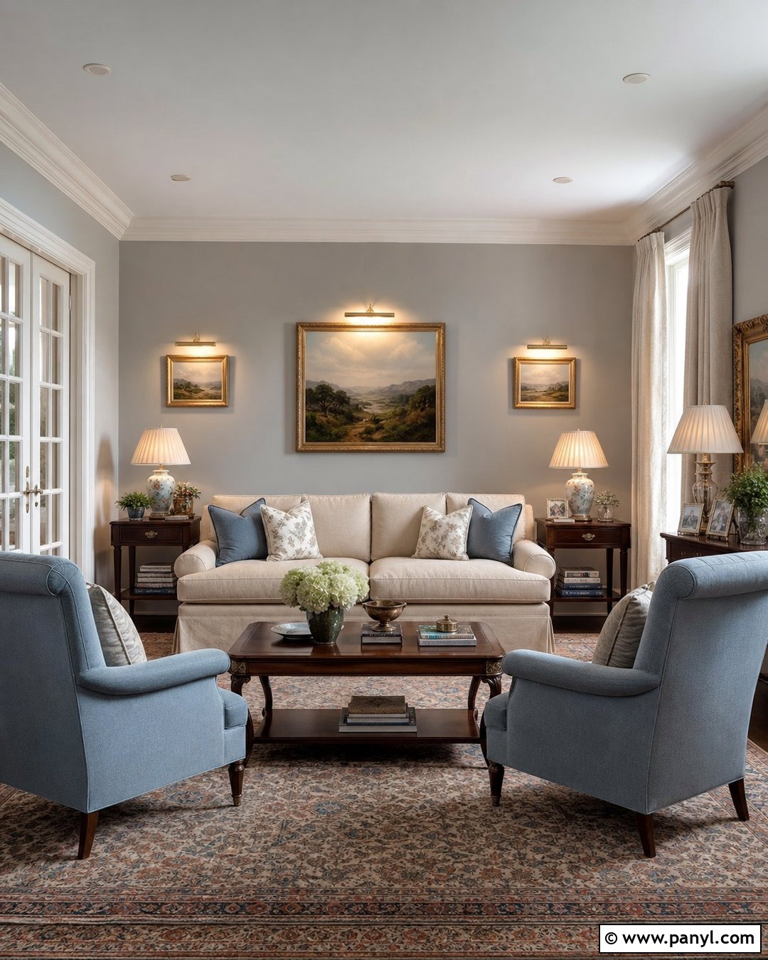 Pearl Gray Walls In A Traditional Living Room - 20 Pearl Gray Walls