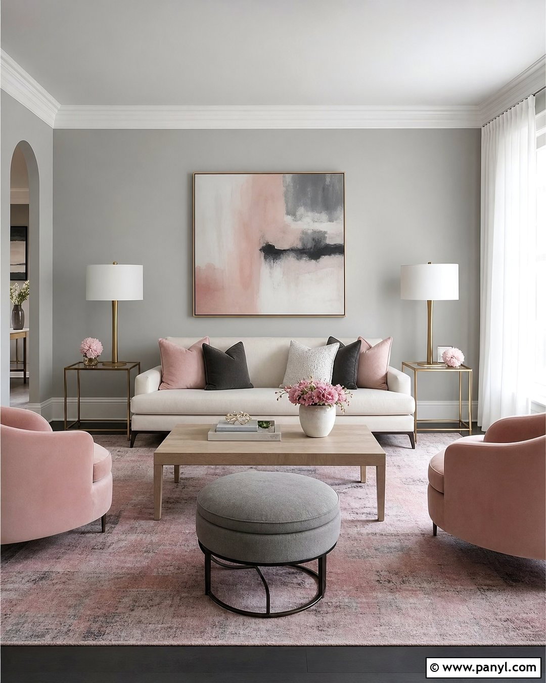 Pearl Gray Walls With Blush Pink Decor - 20 Pearl Gray Walls