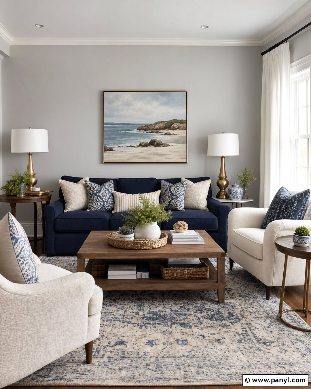 Pearl Gray Walls With Navy Blue Decor - 20 Pearl Gray Walls