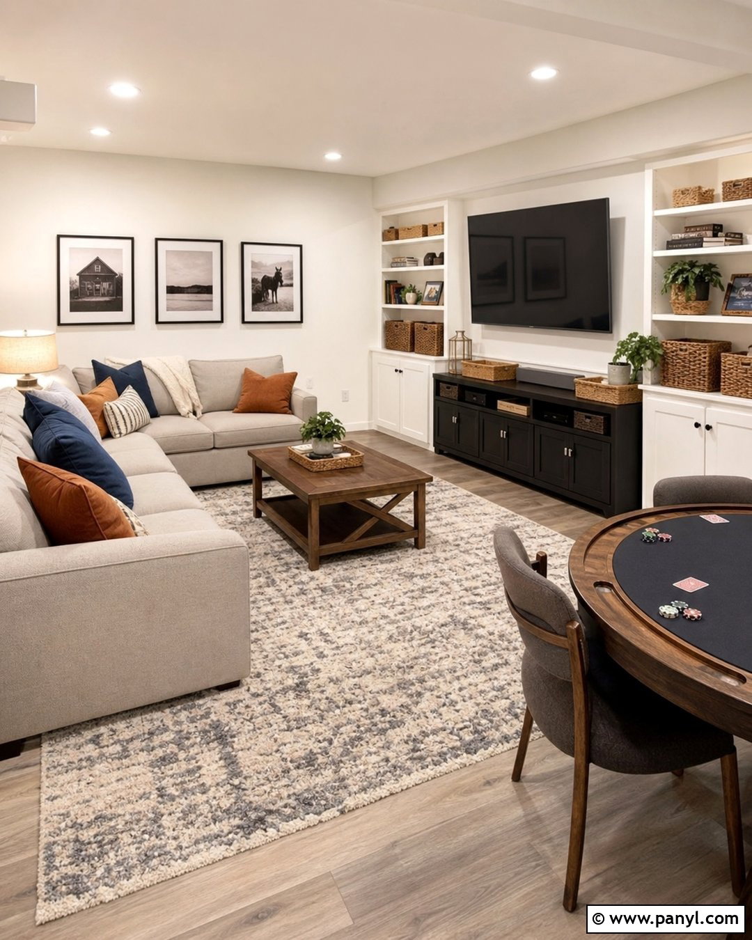 Pearl White Walls In A Basement Family Room - 20 Pearl White Walls
