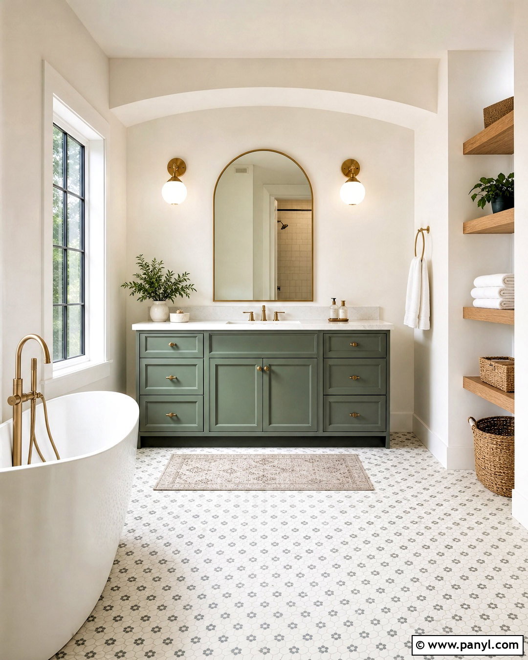 Pearly White Bathroom With Green Vanity - 20 sherwin williams pearly white ideas