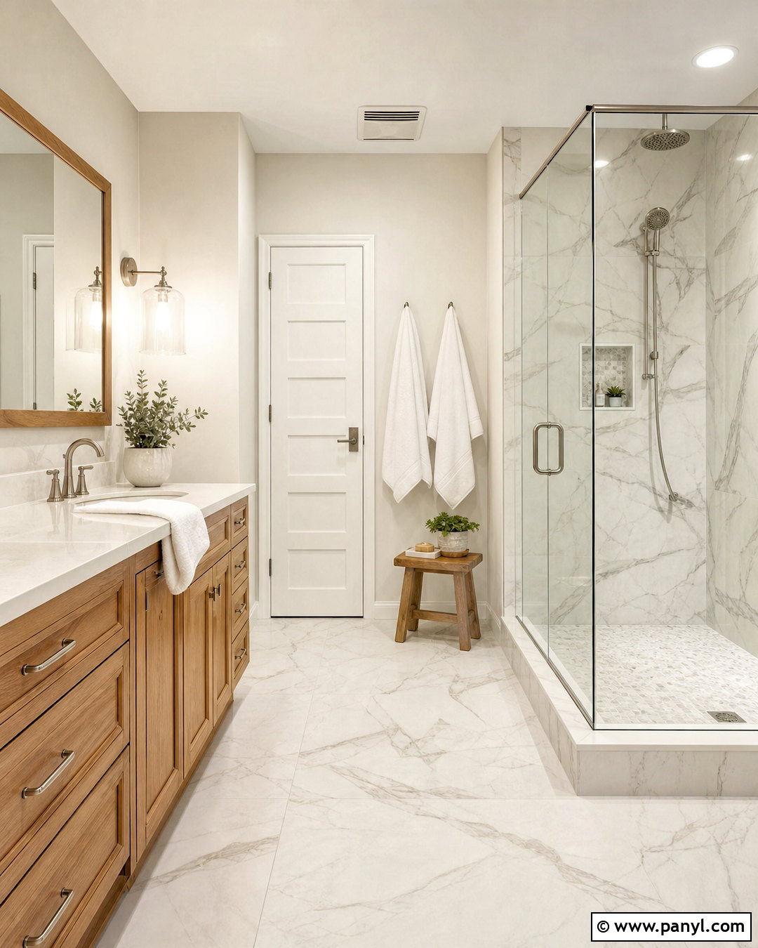 Pearly White Bathroom With Marble Tile - 20 sherwin williams pearly white ideas