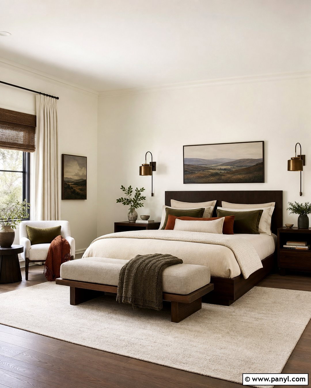 Pearly White Bedroom With Walnut Furniture - 25 Pearly White Sherwin Williams Walls