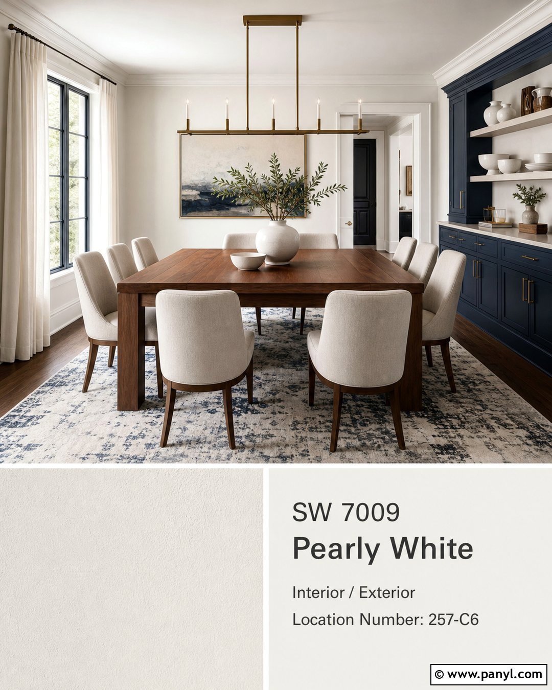 Pearly White Dining Room With Navy Accents - 25 Pearly White Sherwin Williams Walls
