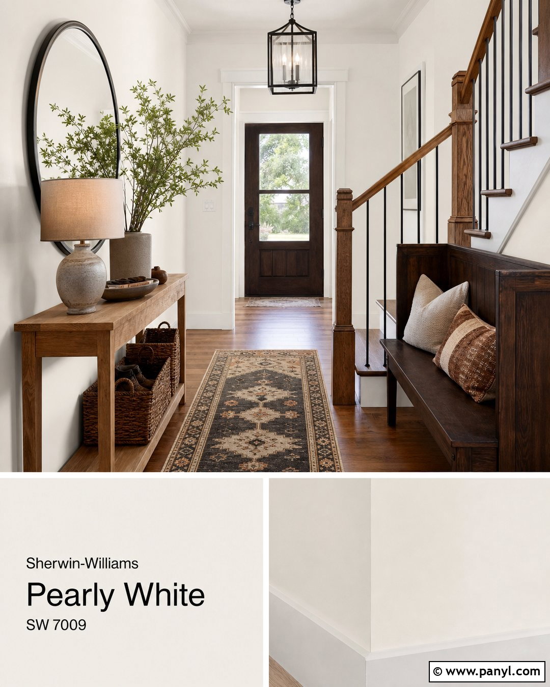 Pearly White Entryway With Natural Wood - 25 Pearly White Sherwin Williams Walls