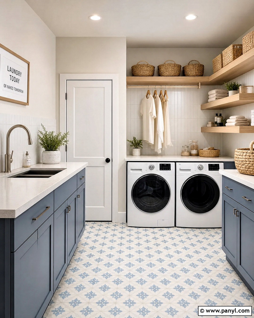 Pearly White Laundry Room With Blue Cabinets - 20 sherwin williams pearly white ideas