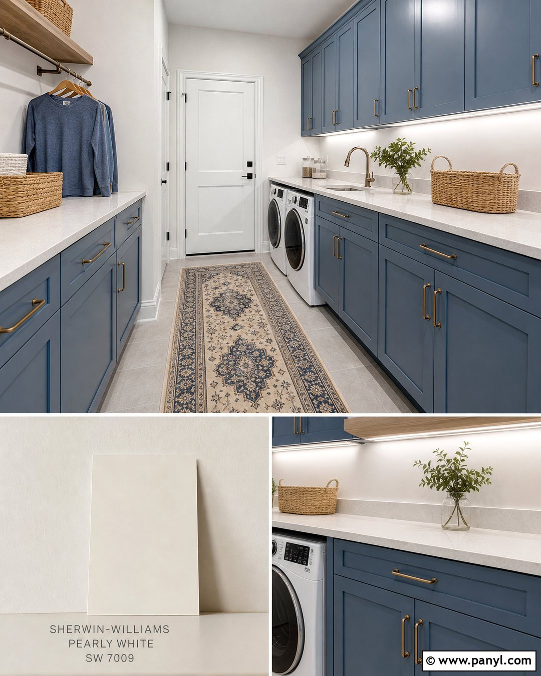 Pearly White Laundry Room With Blue Cabinets - 25 Pearly White Sherwin Williams Walls
