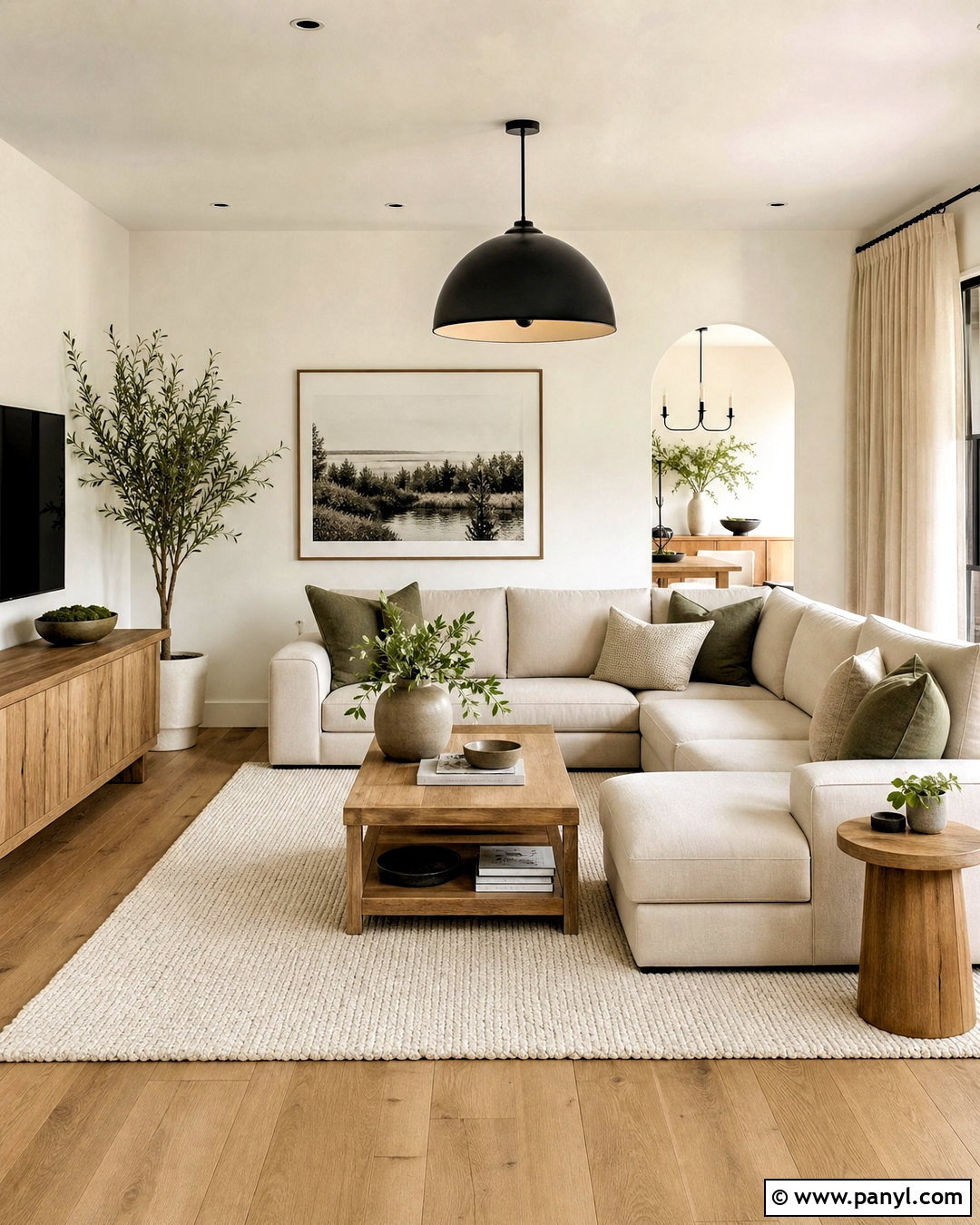Pearly White Living Room With Natural Wood - 20 sherwin williams pearly white ideas