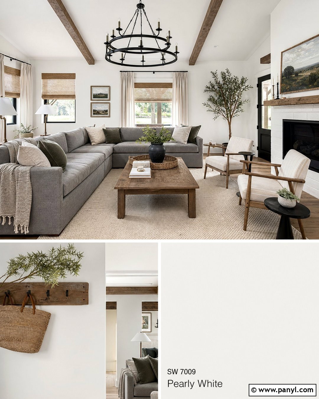 Pearly White Modern Farmhouse Living Room - 25 Pearly White Sherwin Williams Walls