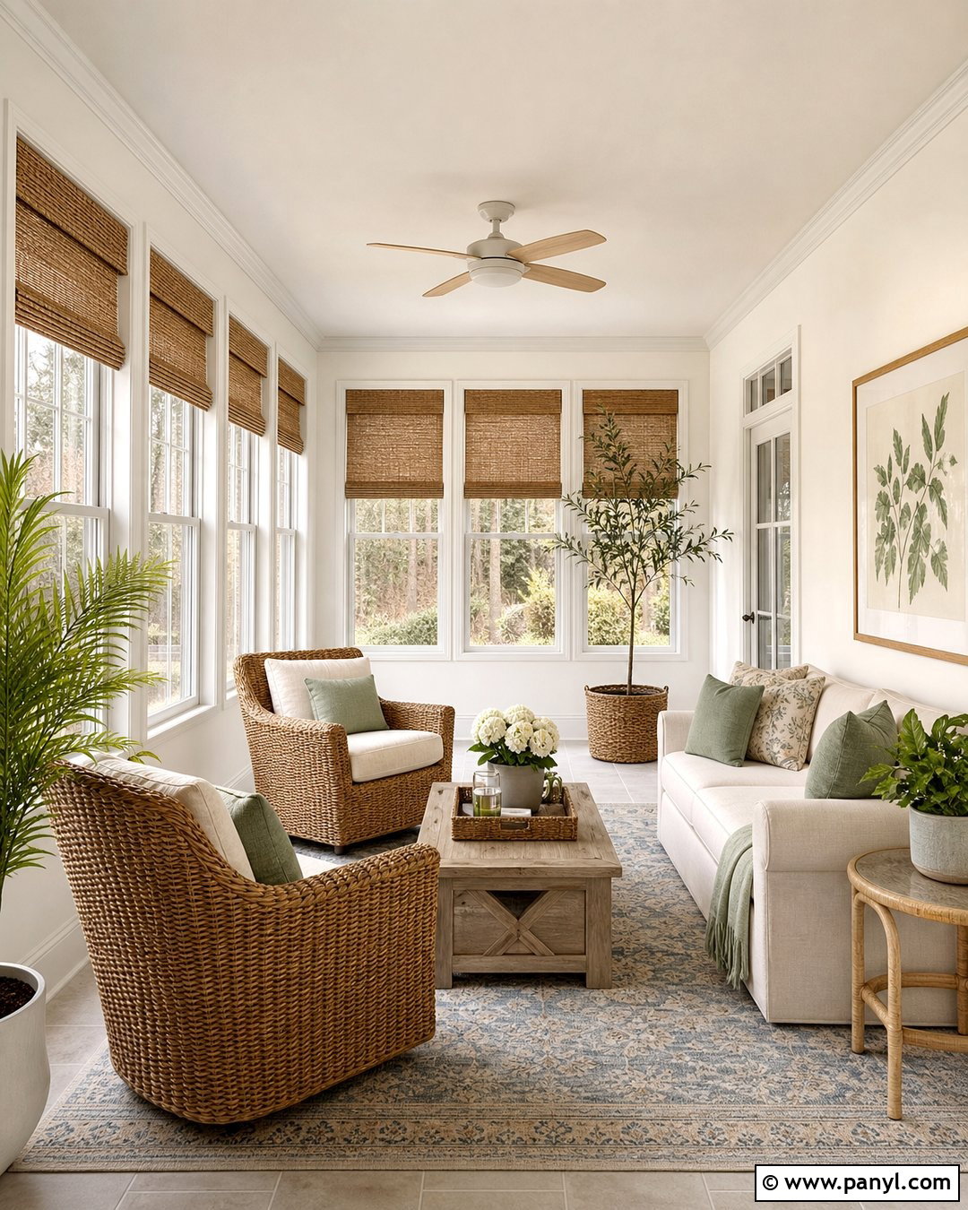 Pearly White Sunroom With Woven Furniture - 25 Pearly White Sherwin Williams Walls