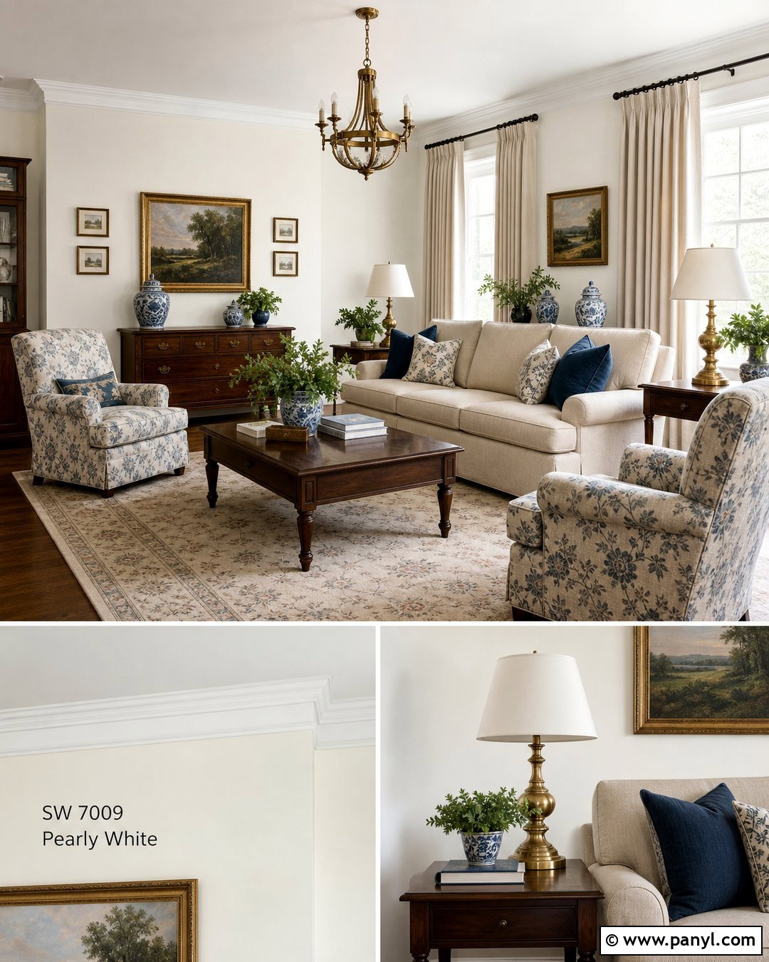 Pearly White Traditional Living Room - 25 Pearly White Sherwin Williams Walls