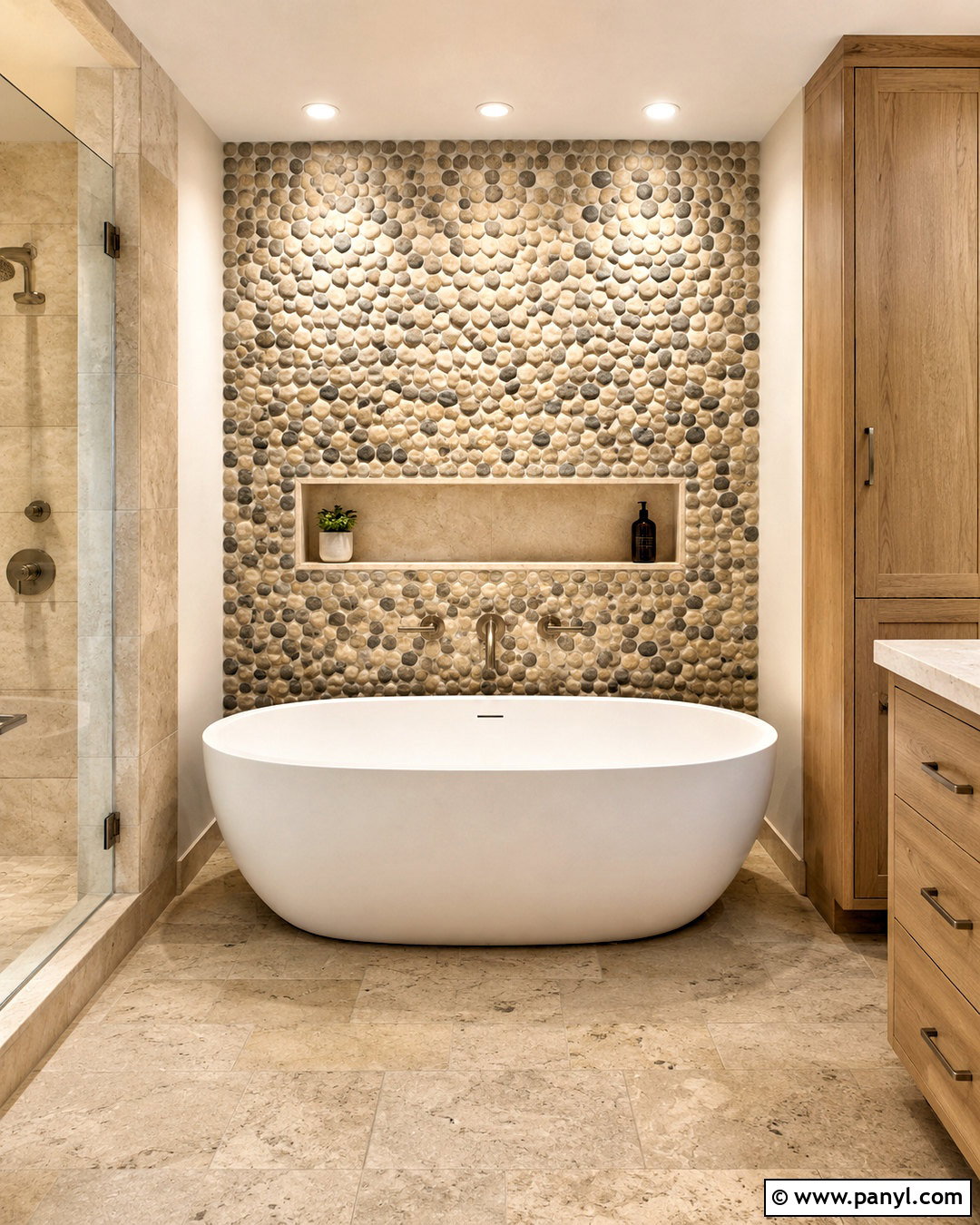 Pebble Wall Behind Bathtub - 20 pebble wall ideas