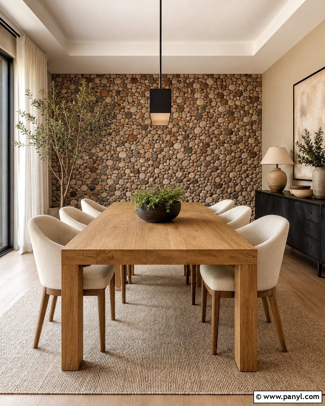 Pebble Wall Dining Room - 20 pebble wall ideas