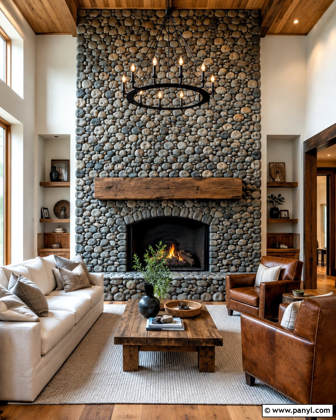 Pebble Wall Fireplace - 20 pebble wall ideas
