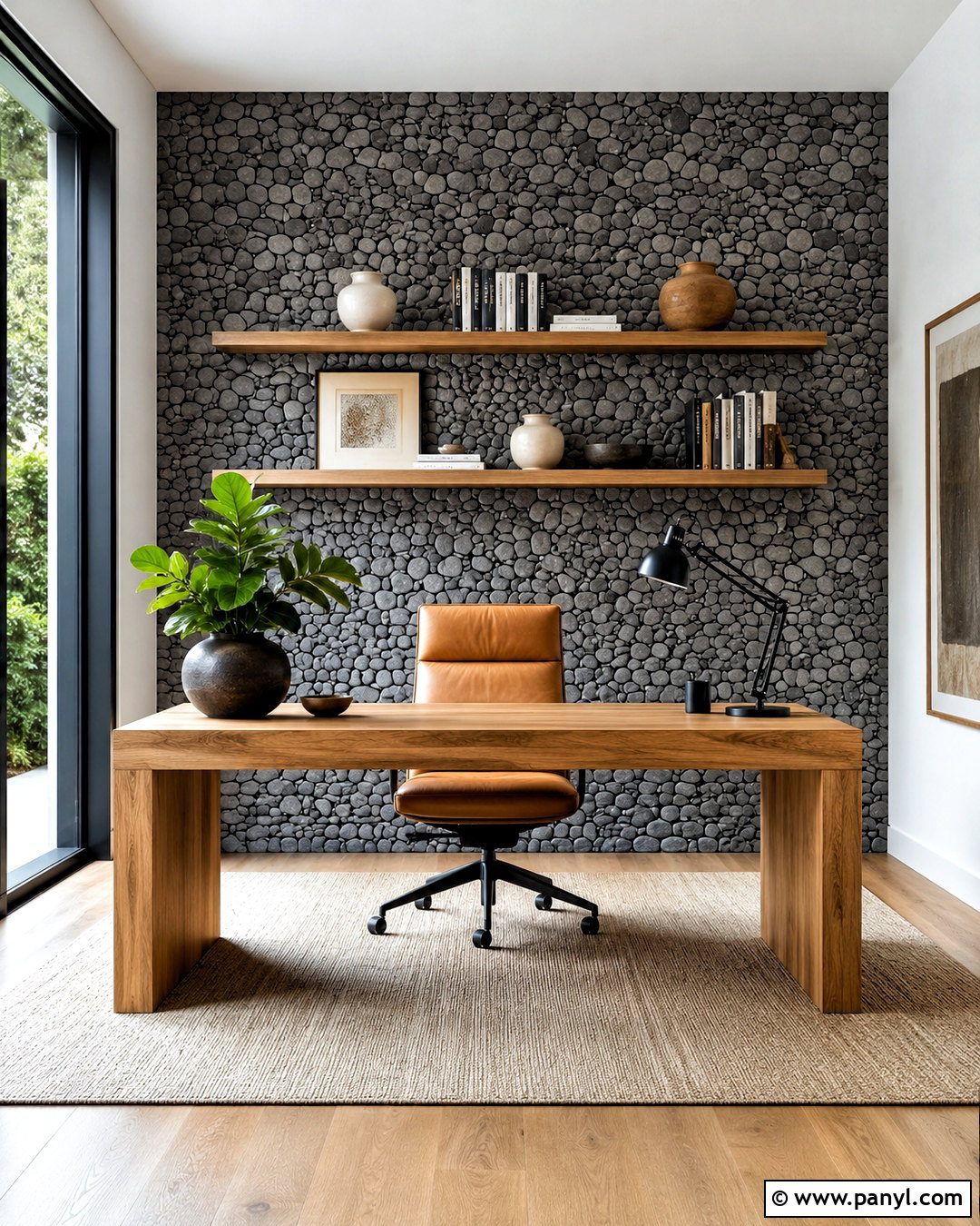 Pebble Wall Home Office - 20 pebble wall ideas