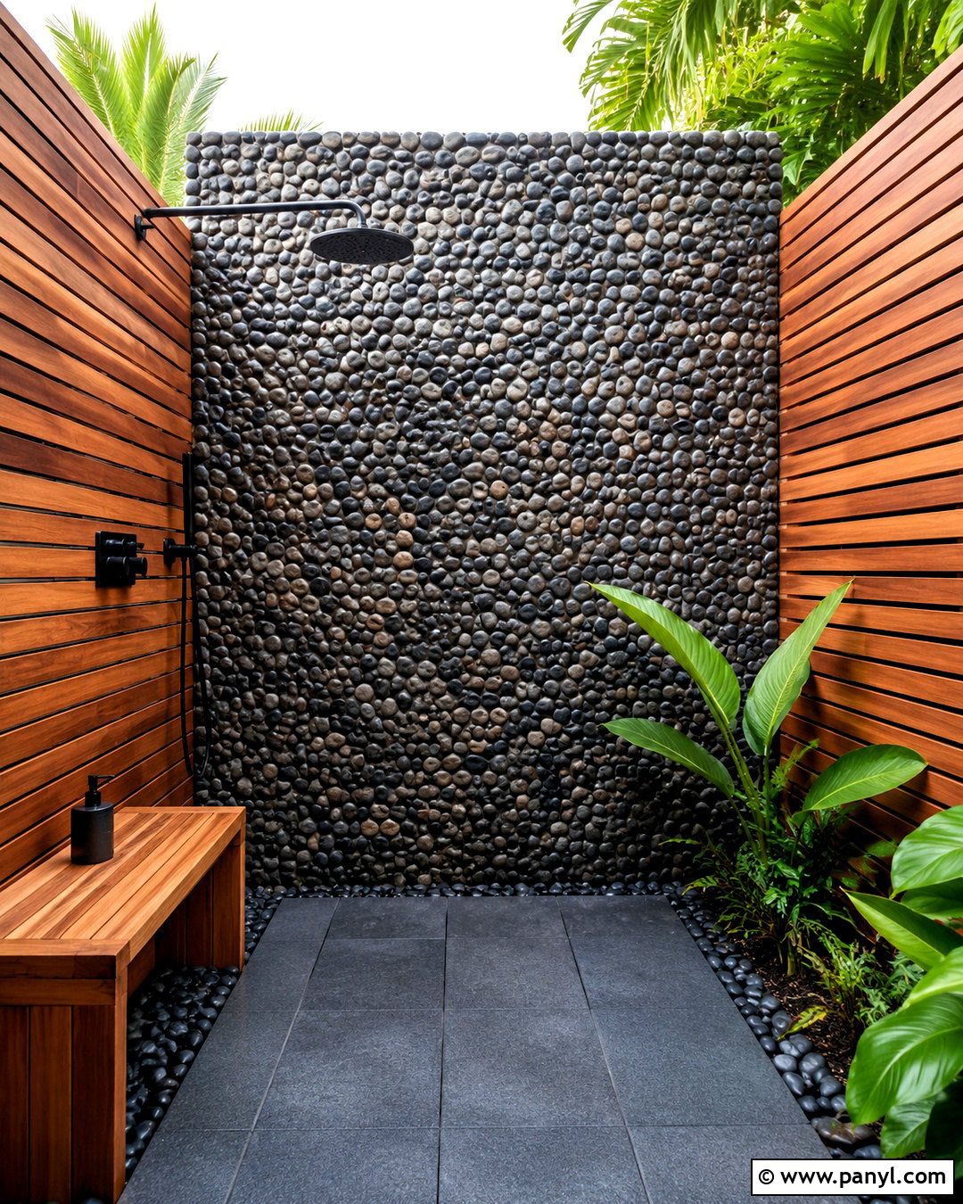Pebble Wall Outdoor Shower - 20 pebble wall ideas