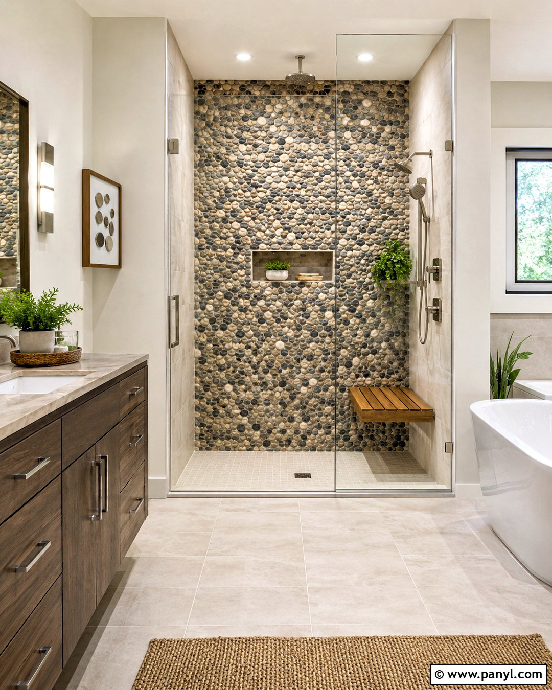 Pebble Wall Shower - 20 pebble wall ideas