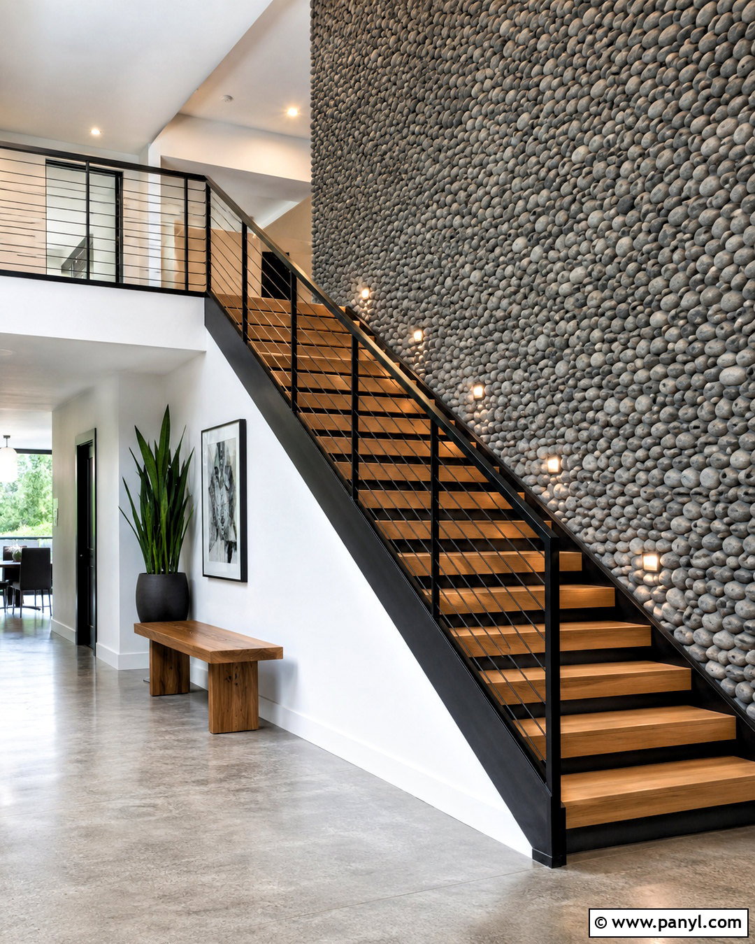 Pebble Wall Staircase - 20 pebble wall ideas