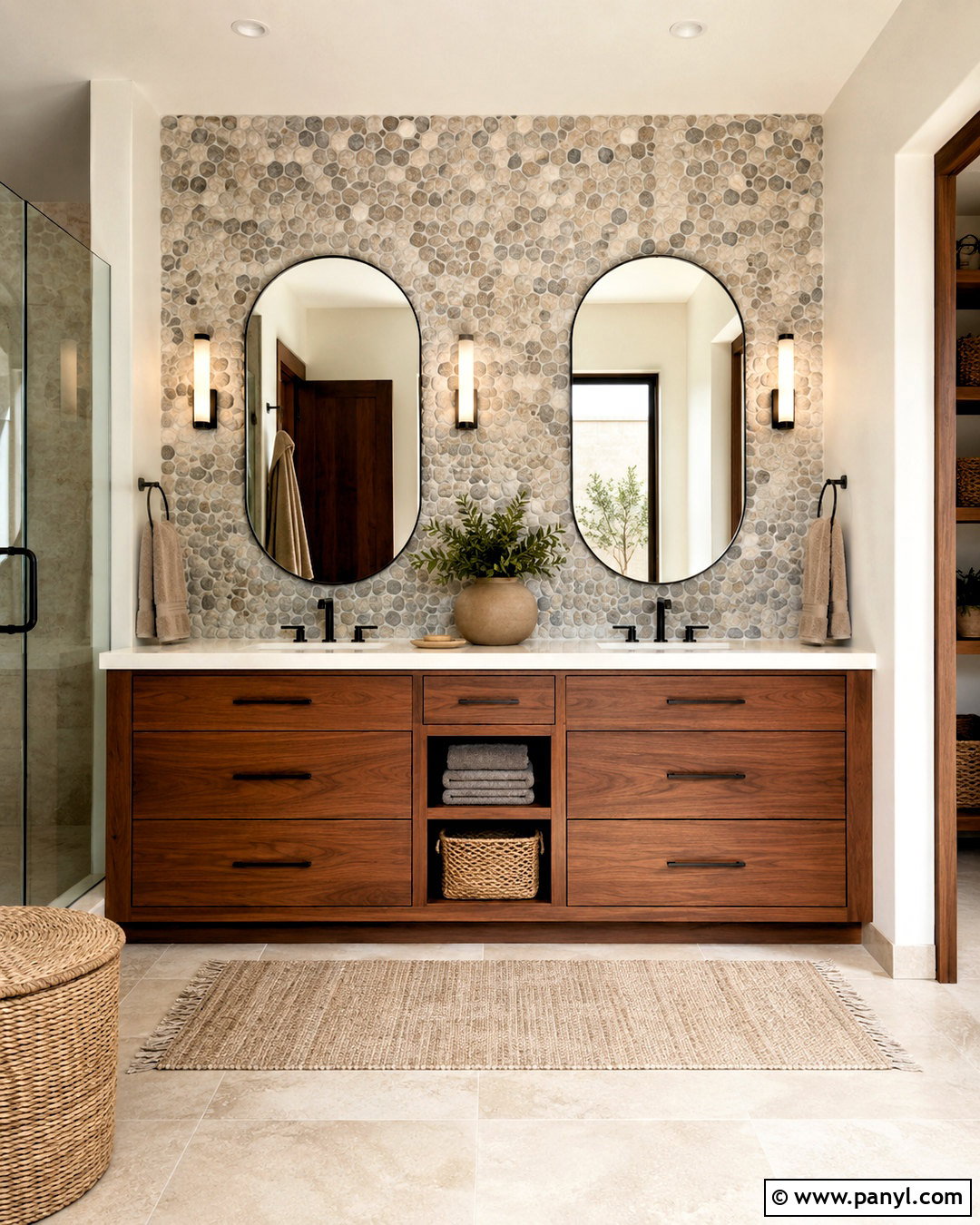 Pebble Wall Vanity - 20 pebble wall ideas