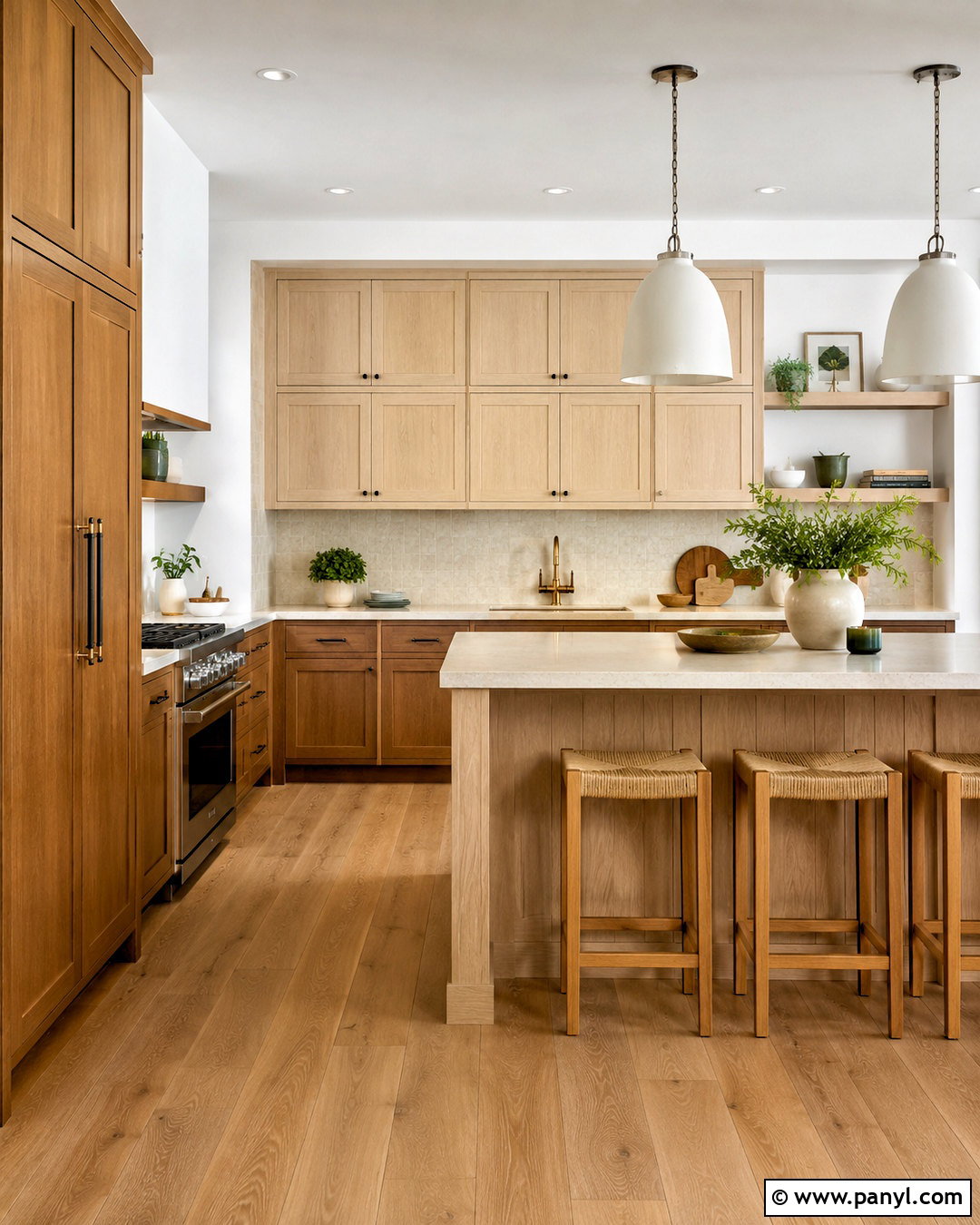 Pecan And White Oak Kitchen - 20 different wood tones in one room ideas