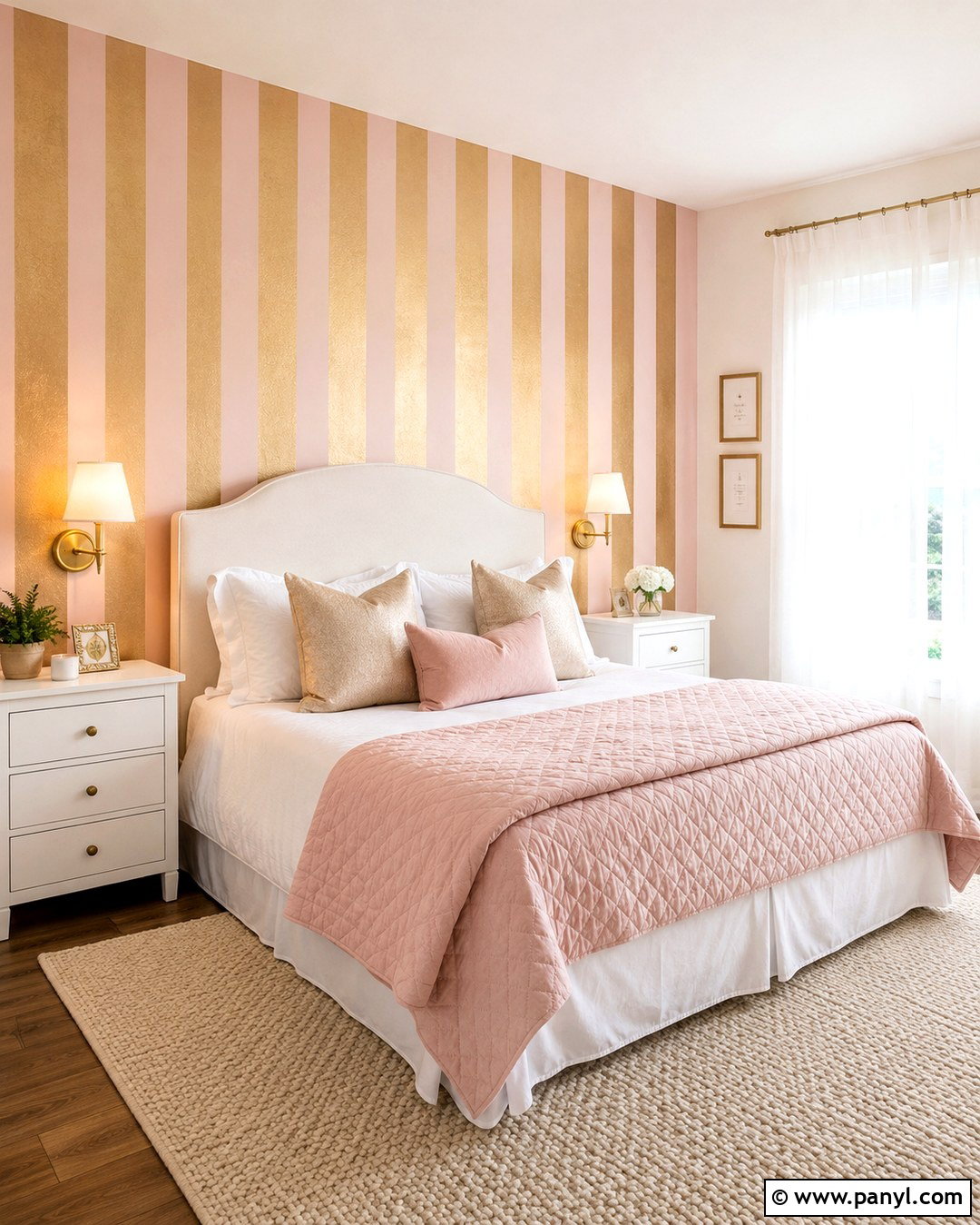 Peel And Stick Pink And Gold Striped Wall - 20 Pink And Gold Striped Wall Ideas