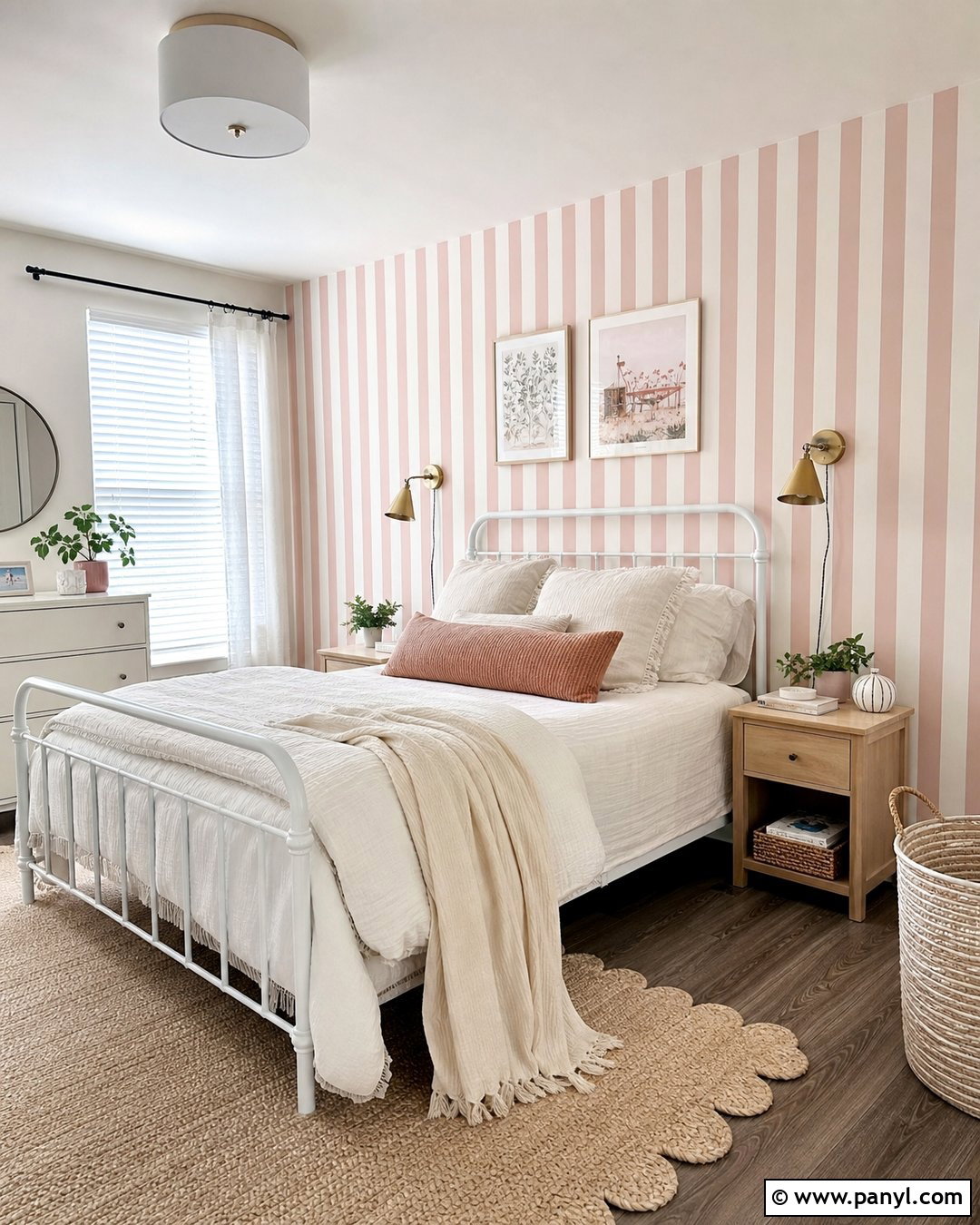 Peel And Stick Pink Striped Rental Bedroom - 30 Pink And White Striped Walls