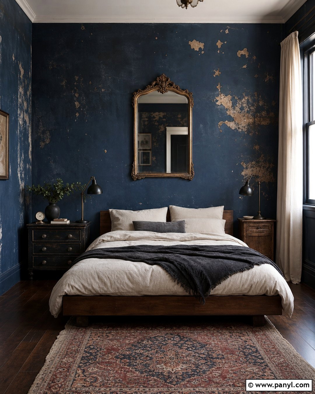 Peeling Navy Blue Bedroom - 20 Blue Wall Decayed Room Ideas