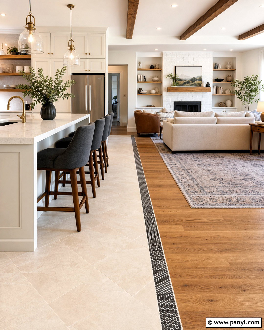 Penny Tile Border And Oak Hardwood - 20 tile and hardwood floor combination ideas