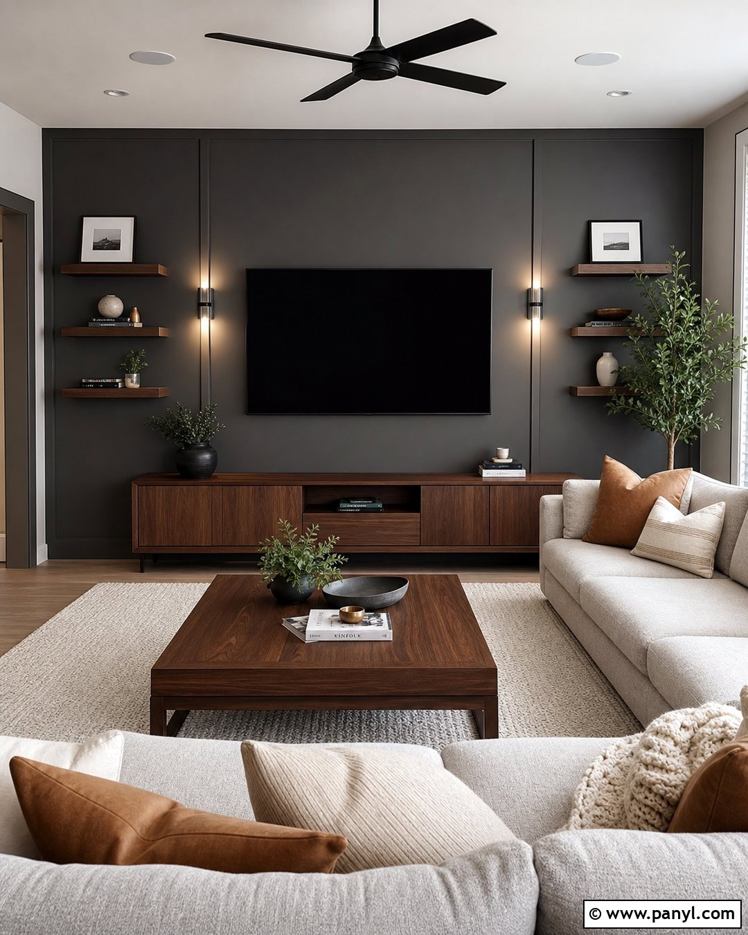 Peppercorn Accent Wall TV Room - 20 Sherwin William Accent Wall Ideas