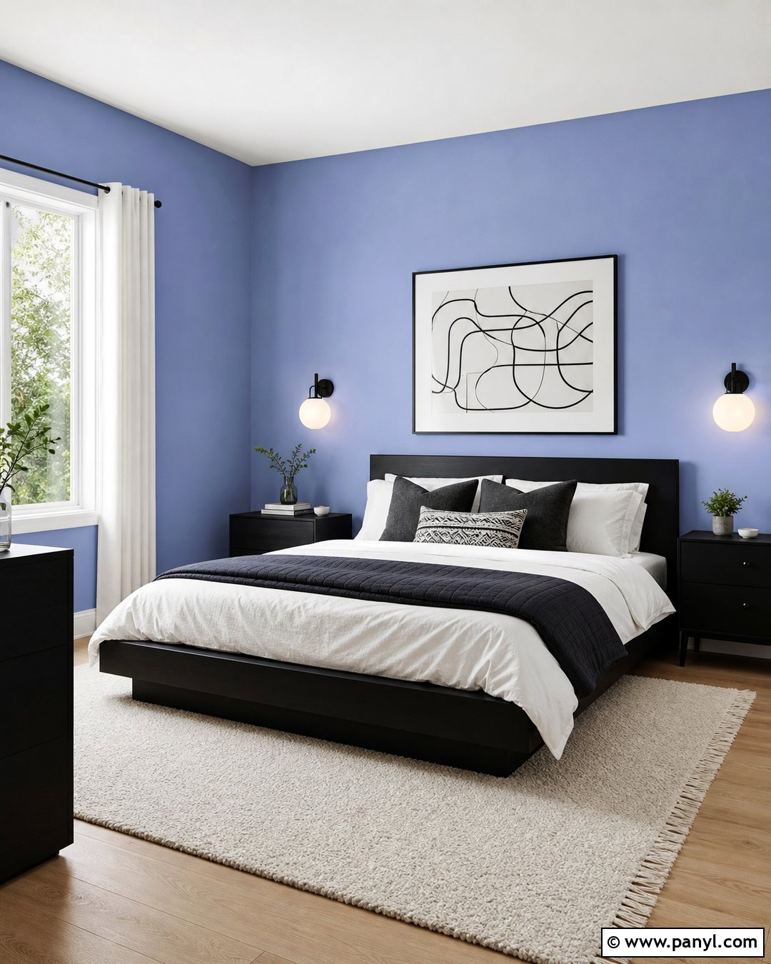 Periwinkle And Black Modern Bedroom - 25 Periwinkle Wall Color Ideas