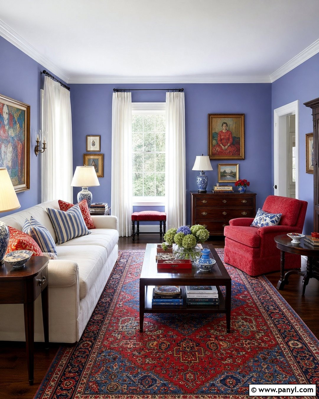 Periwinkle And Red Eclectic Living Room - 25 Periwinkle Wall Color Ideas