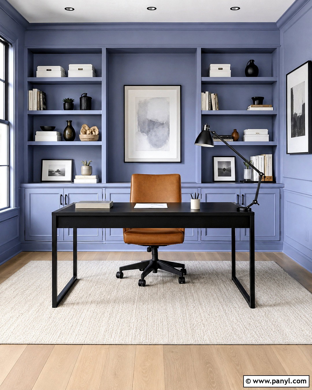 Periwinkle Blue Home Office With Black Details - 20 periwinkle blue ideas