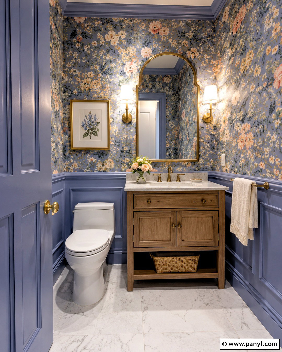 Periwinkle Blue Powder Room With Floral Wallpaper - 20 periwinkle blue ideas