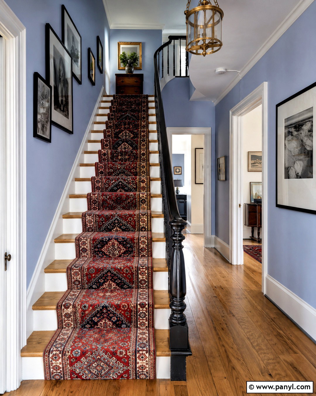 Periwinkle Blue Staircase With Red Accents - 20 periwinkle blue ideas